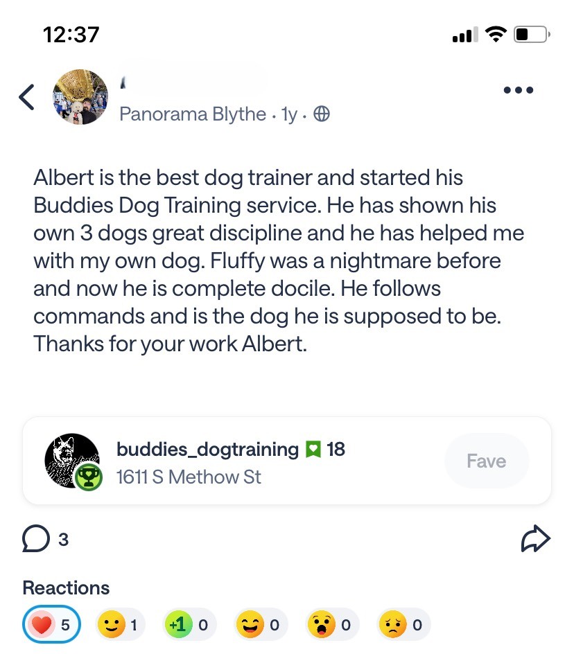 Customer review for dog Fluffy.
